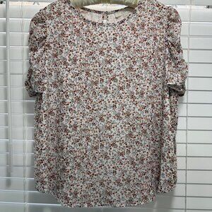 Loft Women's cottagecore floral lined short sleeve blouse: Size XL